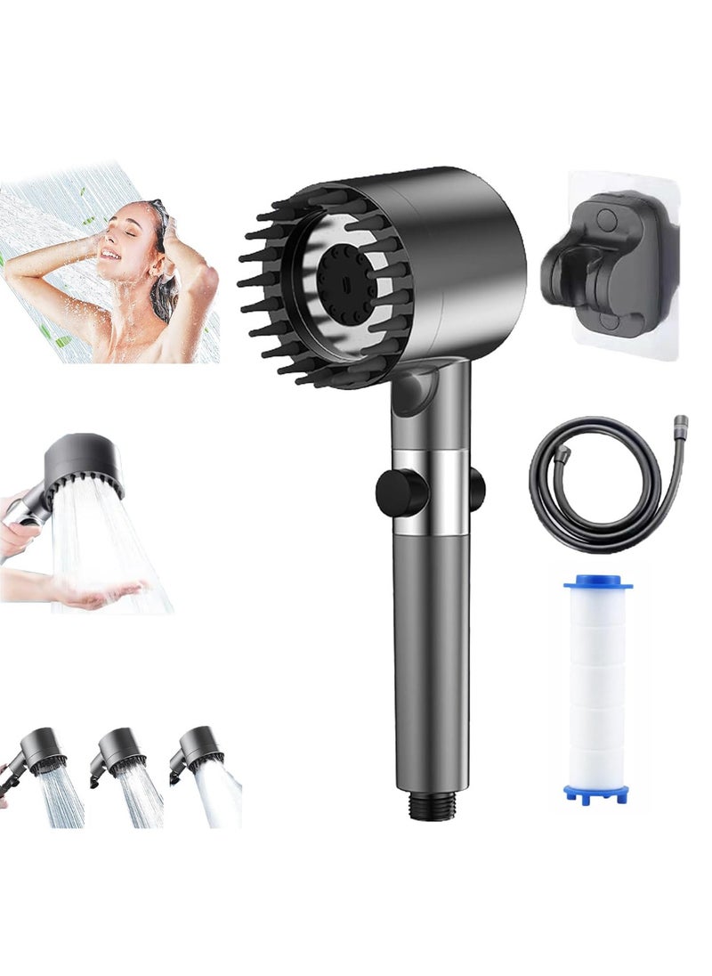 Generic - High-Pressure Shower Head, Hard Water Softener Filtered Hand Held Showerhead Set, Massage Showerhead Combo 3 Spray Settings with Anti-explosion Hose and Bracket (1.5m Hose, Grey) - Image 1