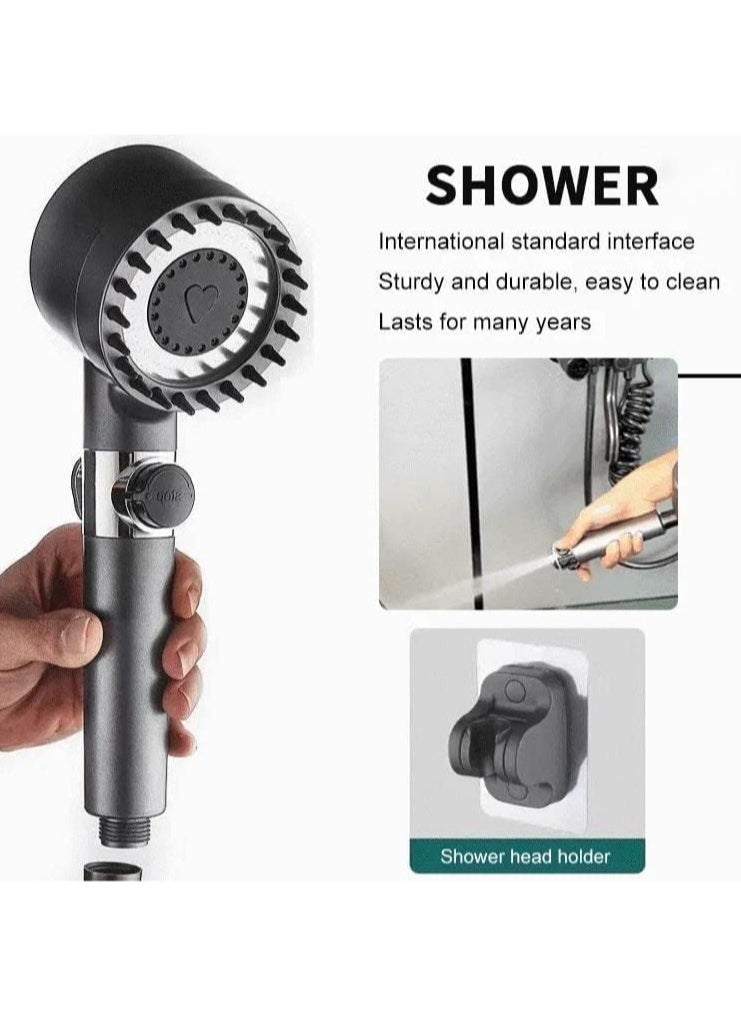 Generic - High-Pressure Shower Head, Hard Water Softener Filtered Hand Held Showerhead Set, Massage Showerhead Combo 3 Spray Settings with Anti-explosion Hose and Bracket (1.5m Hose, Grey) - Image 1