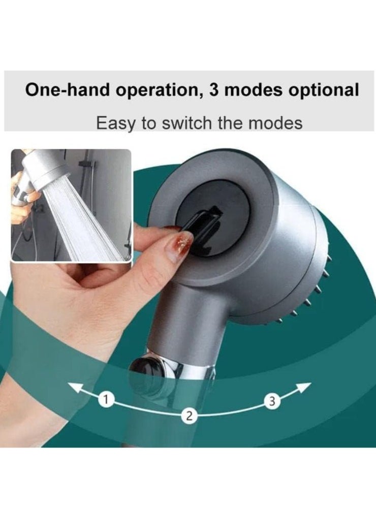 Generic - High-Pressure Shower Head, Hard Water Softener Filtered Hand Held Showerhead Set, Massage Showerhead Combo 3 Spray Settings with Anti-explosion Hose and Bracket (1.5m Hose, Grey) - Image 1