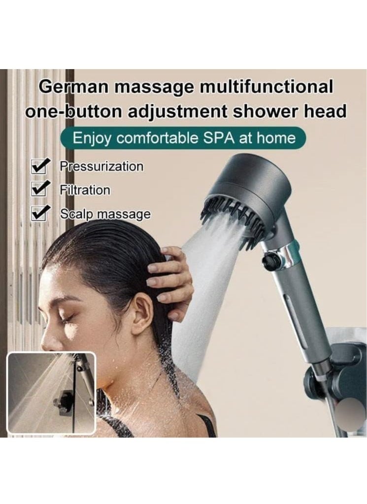 Generic - High-Pressure Shower Head, Hard Water Softener Filtered Hand Held Showerhead Set, Massage Showerhead Combo 3 Spray Settings with Anti-explosion Hose and Bracket (1.5m Hose, Grey) - Image 1