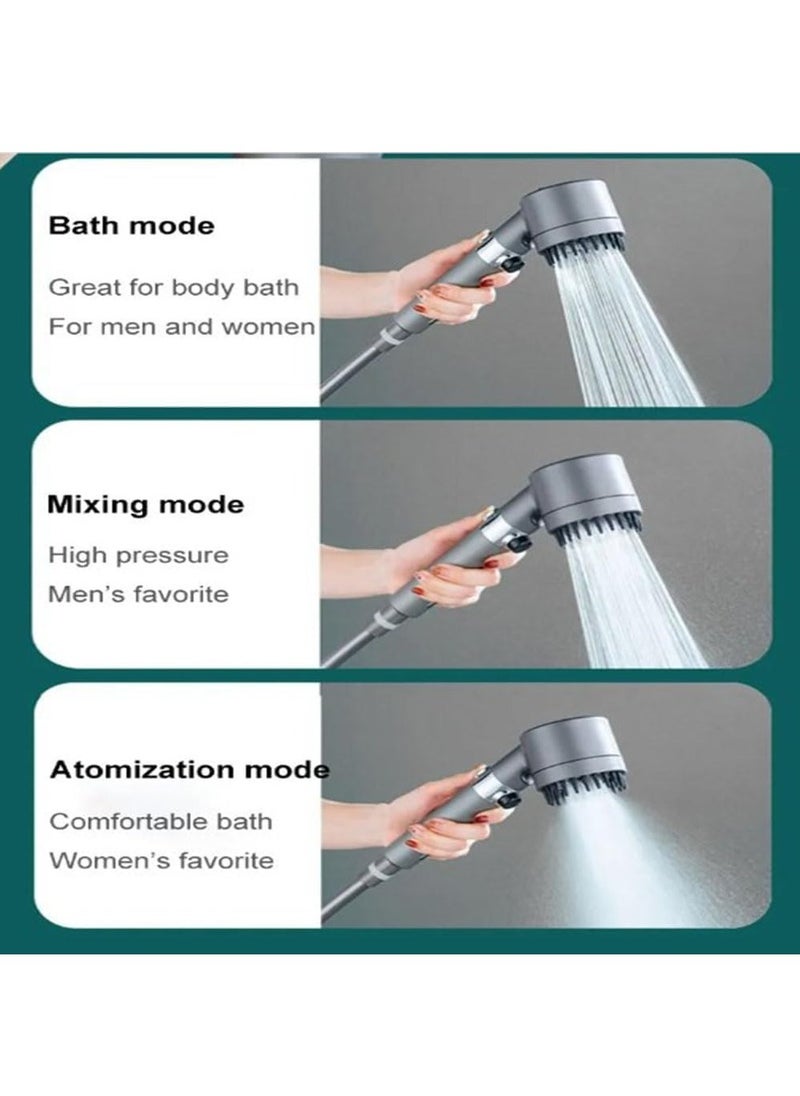 Generic - High-Pressure Shower Head, Hard Water Softener Filtered Hand Held Showerhead Set, Massage Showerhead Combo 3 Spray Settings with Anti-explosion Hose and Bracket (1.5m Hose, Grey) - Image 1