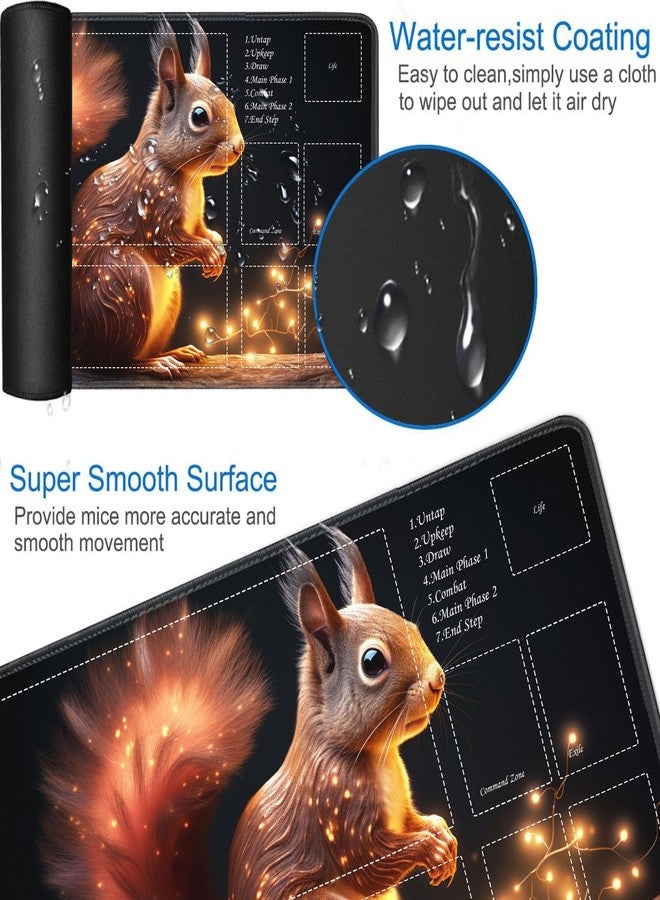 JVGFYNKL for TCG Playmat, Playmat with Zones, 24x14 in Non-Slip Rubber for MTG Playmat with Drawstring Travel Pouch and 6 Dice, Glowing Squirrel for MTG Mat, Card Game Playmats - Image 3