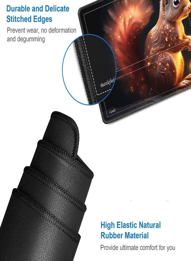 JVGFYNKL for TCG Playmat, Playmat with Zones, 24x14 in Non-Slip Rubber for MTG Playmat with Drawstring Travel Pouch and 6 Dice, Glowing Squirrel for MTG Mat, Card Game Playmats - Image 4