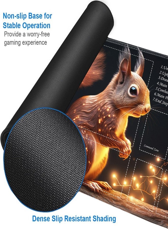 JVGFYNKL for TCG Playmat, Playmat with Zones, 24x14 in Non-Slip Rubber for MTG Playmat with Drawstring Travel Pouch and 6 Dice, Glowing Squirrel for MTG Mat, Card Game Playmats - Image 5
