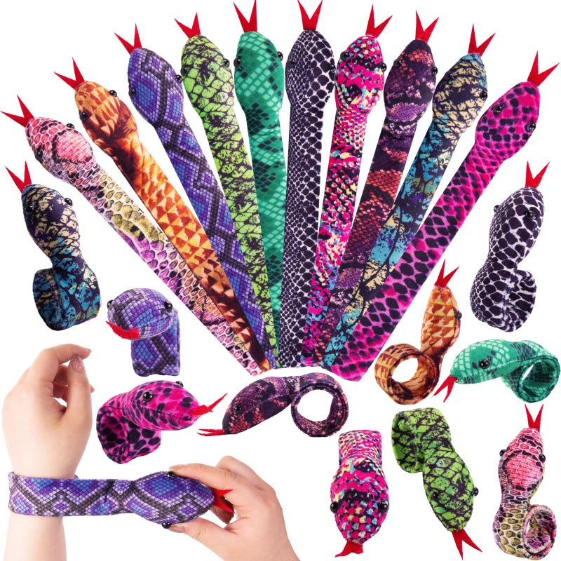 Shindel 10PCS Snake Slap Bracelets, Stuffed Snap Bands Reptile Snap Bracelets Fuzzy Animal Bracelet for Birthday Party Favors Halloween 10 Assorted Designs - Image 1