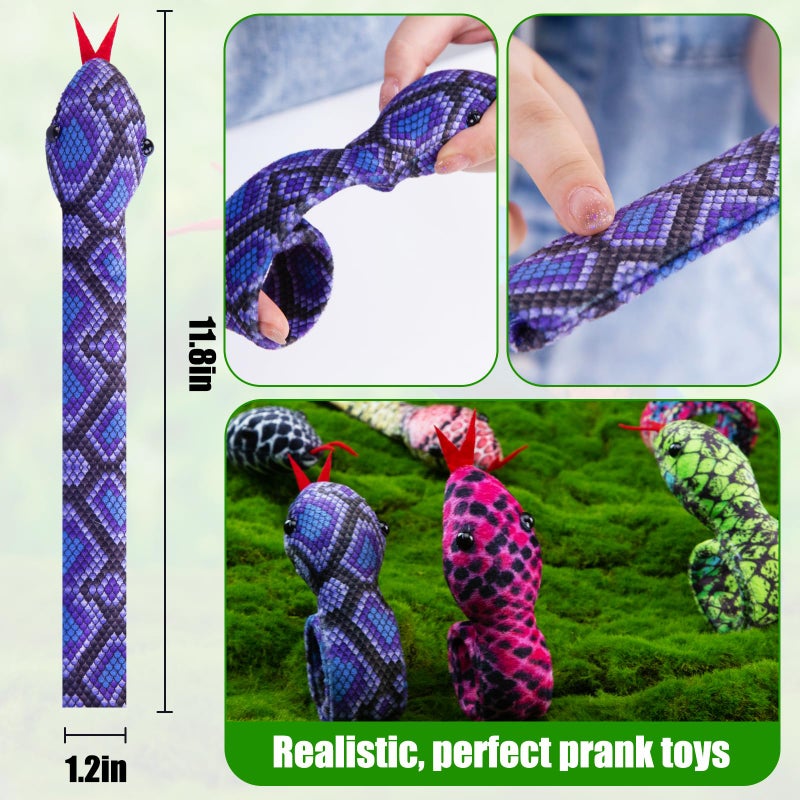 Shindel 10PCS Snake Slap Bracelets, Stuffed Snap Bands Reptile Snap Bracelets Fuzzy Animal Bracelet for Birthday Party Favors Halloween 10 Assorted Designs - Image 3
