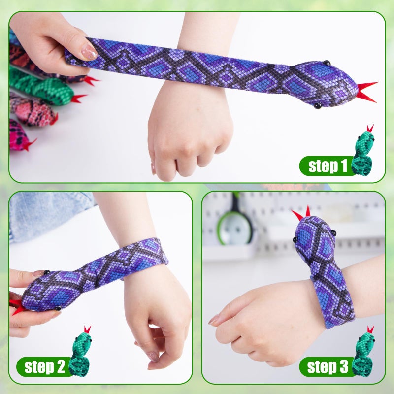 Shindel 10PCS Snake Slap Bracelets, Stuffed Snap Bands Reptile Snap Bracelets Fuzzy Animal Bracelet for Birthday Party Favors Halloween 10 Assorted Designs - Image 4