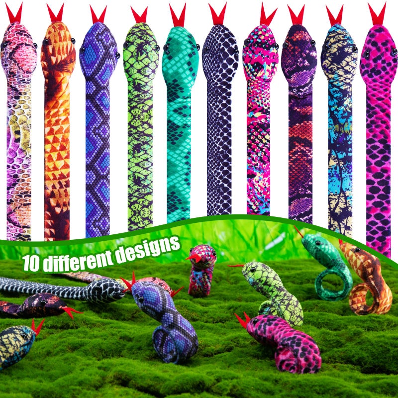 Shindel 10PCS Snake Slap Bracelets, Stuffed Snap Bands Reptile Snap Bracelets Fuzzy Animal Bracelet for Birthday Party Favors Halloween 10 Assorted Designs - Image 2
