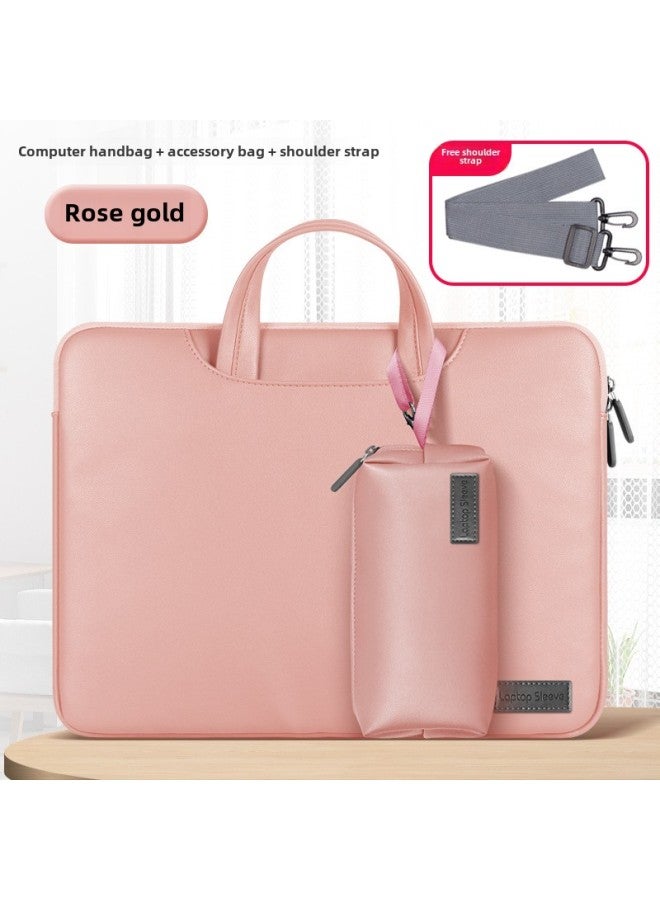 Macbook Computer Bag Suitable For Apple Huawei Handbag 15 Laptop Leather Business M3 Inner Bag-Color:Rose Gold-Applicable Model:15 Inches  - Image 2