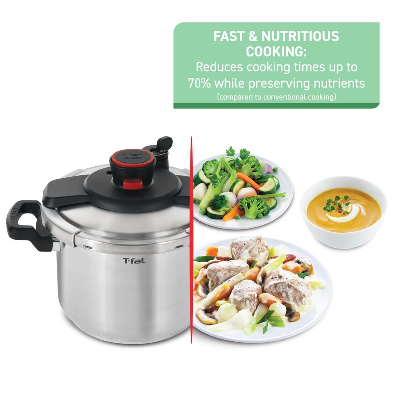 T-fal Clipso Stainless Steel Pressure Cooker 6.3 Quart, Induction , Secure locking System, One Hand System, Recipe Book Included, Cookware, Pots and Pans, Kitchen, Dishwasher Safe, Silver - Image 4