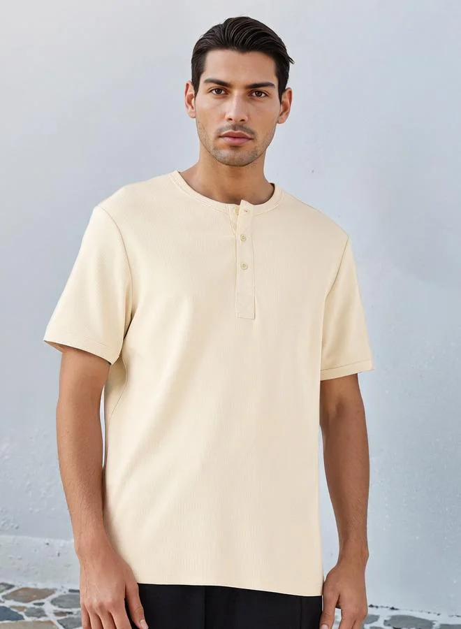 Lee Cooper Ribbed Henley Neck T-shirt