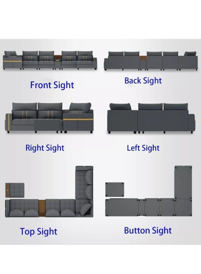 Al Zakharef Furniture Zahra Modern U-Shaped Sofa Set, 7 Seater PU Leather Sectional Couch with Chaise Lounge, Corner Living Room Furniture – Blue (389×231×86 cm) - Image 4