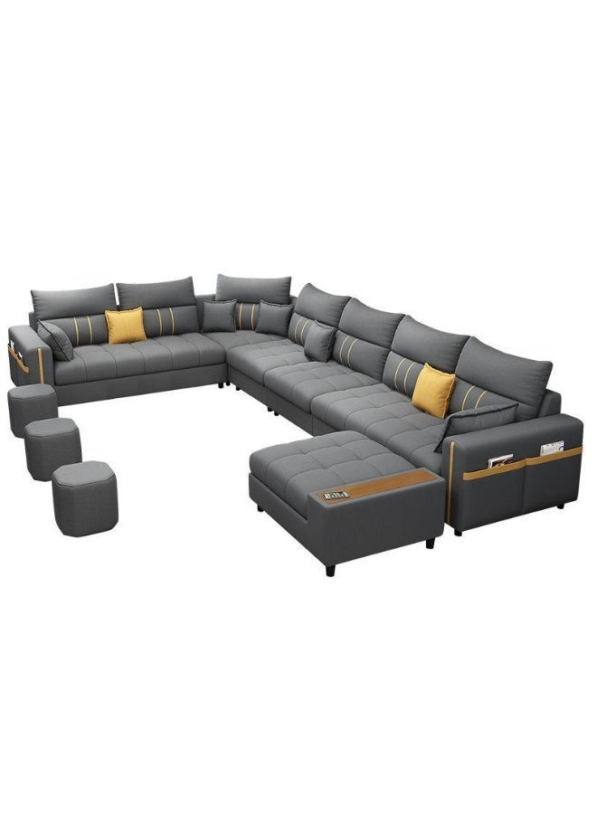 Al Zakharef Furniture Zahra Modern U-Shaped Sofa Set, 7 Seater PU Leather Sectional Couch with Chaise Lounge, Corner Living Room Furniture – Blue (389×231×86 cm) - Image 3