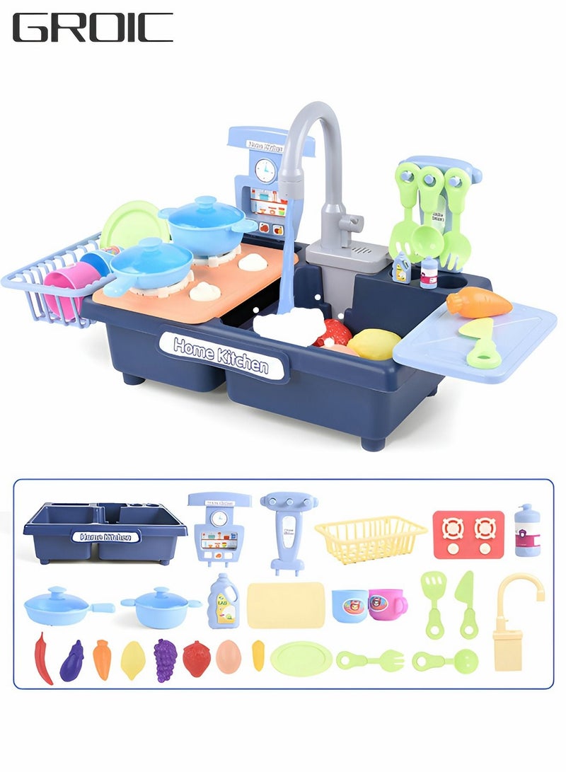 GROIC Kitchen Play Sink Toys, Fun & Educative Kids Toy Sink,Sink Toys with Cooking Stove Accessories, Dish Rack, Pot and Pan, Pretend Role - Image 1