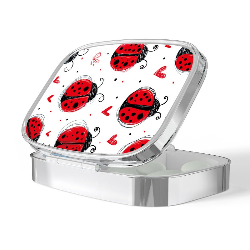 VANCANYOHO Pill Box-2 Compartment Small Pill Case Portable for Pocket & Purse Single Pill Carrier Pill Container to Hold Vitamins Medication Fish Oil and Supplements BPA-Free(Ladybugs) - Image 1