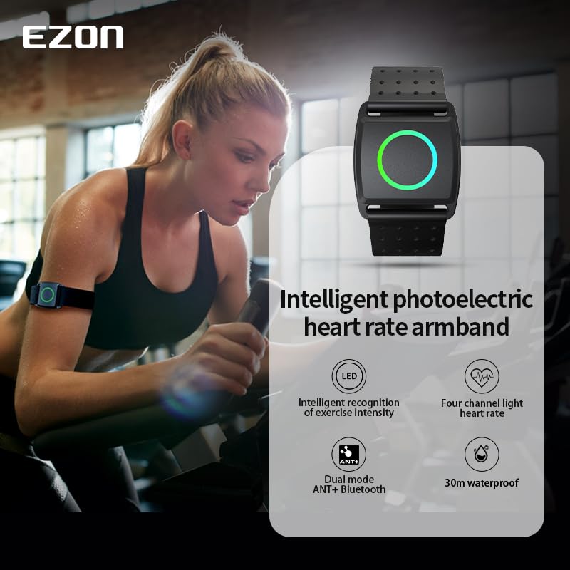 EZON Heart Rate Monitor C022Pro,Bluetooth& ANT+ Heart Rate Monitor Armband with HR Zone LED Indicator,Optical HRM Sensor for Running Cycling Gym,Compatible with Peloton/Wahoo/Polar/Strava - Image 2