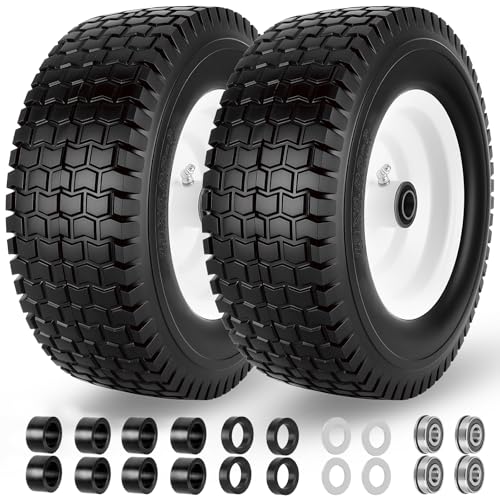 CMOOD 13x5.00-6 Flat Free Tire and Wheel with 3/4" & 5/8" Bearings – 2 Pack 13x5x6 Solid Lawn Mower Tires for Riding Lawn Mower Tires and Wheel with 3" Centered Hub - Image 1