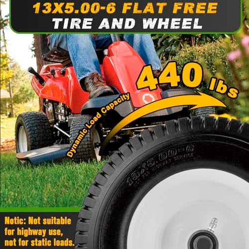 CMOOD 13x5.00-6 Flat Free Tire and Wheel with 3/4" & 5/8" Bearings – 2 Pack 13x5x6 Solid Lawn Mower Tires for Riding Lawn Mower Tires and Wheel with 3" Centered Hub - Image 3