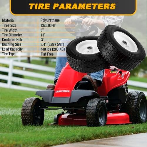 CMOOD 13x5.00-6 Flat Free Tire and Wheel with 3/4" & 5/8" Bearings – 2 Pack 13x5x6 Solid Lawn Mower Tires for Riding Lawn Mower Tires and Wheel with 3" Centered Hub - Image 5