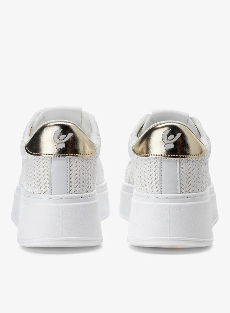 Freddy White & Gold FREDDY Low Top Women’s Sneakers – White Platform Fashion Sneakers with Jewel Embellishments & Textured Woven Detail for Women | Best Price UAE