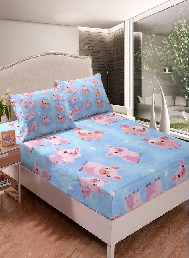 Feelyou Girls Bedding Set Kids Cute Pig Pattern Fitted Sheet for Children Teens Cartoon Little Pigs Bed Sheet Set Lovely Heart Pattern Bed Cover Bedroom Decor 3Pcs Full Size - Image 1