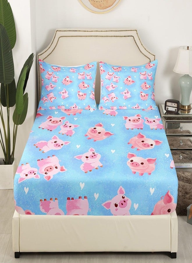 Feelyou Girls Bedding Set Kids Cute Pig Pattern Fitted Sheet for Children Teens Cartoon Little Pigs Bed Sheet Set Lovely Heart Pattern Bed Cover Bedroom Decor 3Pcs Full Size - Image 2