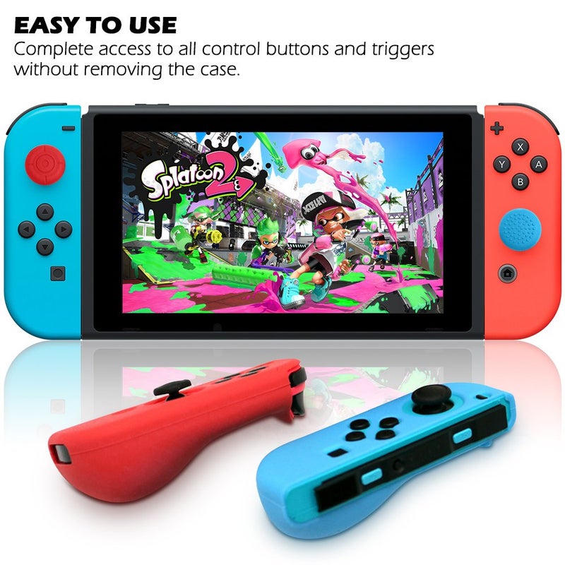 SENHAI Protective Case Compatible with Nintendo Switch Joy-Con Controller with Thumb Caps, SENHAI 2 Pack Anti-Slip Silicone Grips Covers with 16 Thumb Stick Pads - Black, Blue + Red - Image 5