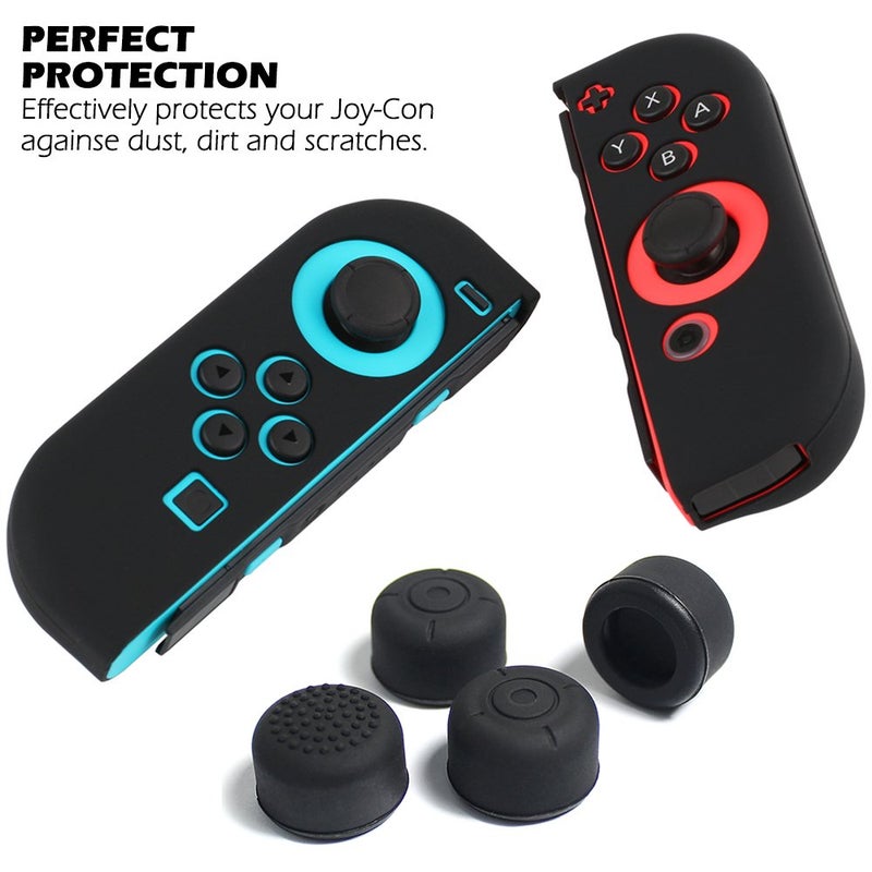 SENHAI Protective Case Compatible with Nintendo Switch Joy-Con Controller with Thumb Caps, SENHAI 2 Pack Anti-Slip Silicone Grips Covers with 16 Thumb Stick Pads - Black, Blue + Red - Image 3