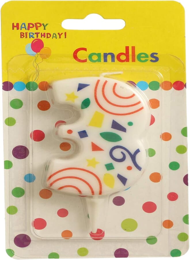 Kids Birthday Candle Number 3 For Unisex, Multi Color