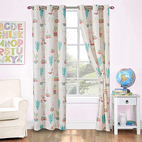Kids Zone Home Linen 2 Panel Curtain Set with Grommet for Boys Girls Teens Bedroom Multicolor Set (Llama Cactus Tee Pee Multi Color) - Image 1