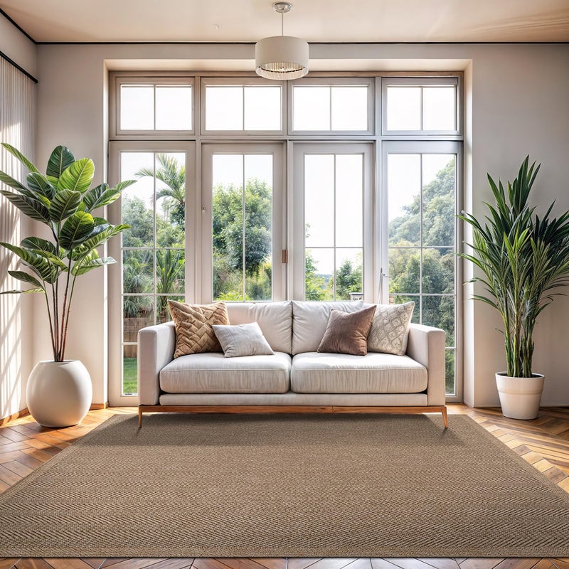 CAMILSON Easy Jute Rug 4x6, Indoor Outdoor Natural Color Fiber Area Rugs for Living Room Patio and Kitchen Rug Herringbone Seagrass Woven Design Easy - Cleaning Washable Outside Carpet Alfombras 4 x 6 - Image 1