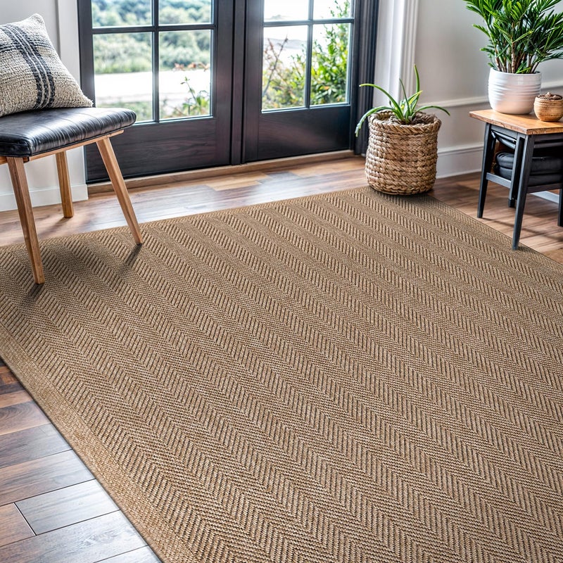 CAMILSON Easy Jute Rug 4x6, Indoor Outdoor Natural Color Fiber Area Rugs for Living Room Patio and Kitchen Rug Herringbone Seagrass Woven Design Easy - Cleaning Washable Outside Carpet Alfombras 4 x 6 - Image 4