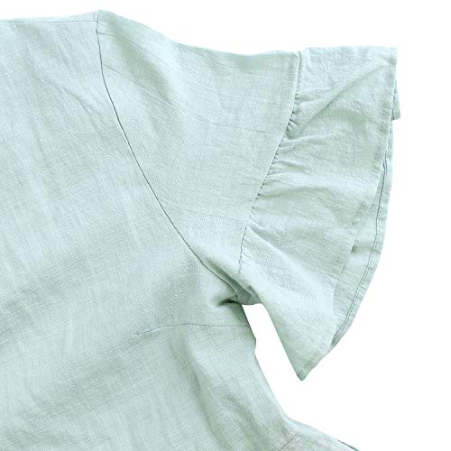 FANCYINN Womens Sweet Shift Dress with Pockets Bell Sleeve Ruffle Hem V Neck Spring Swing Tunic Mini Dress Light Green M - Image 5