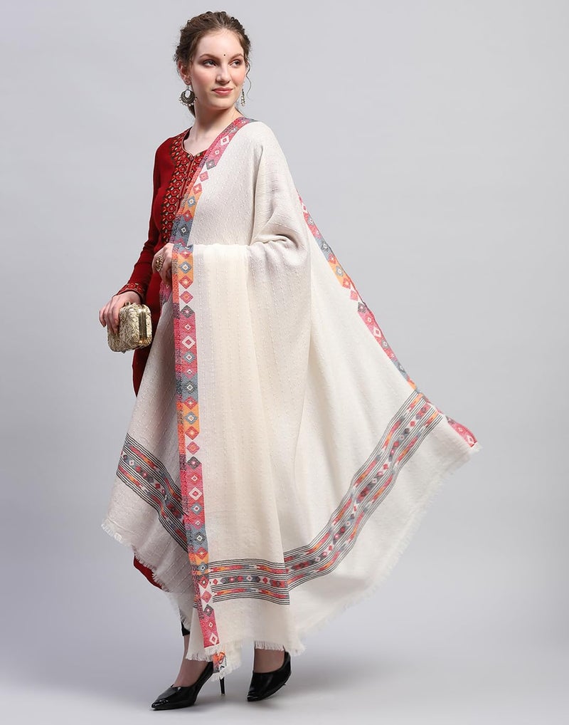 Monte Carlo Womens Self Design Cream Shawl (224SHW7107-0-40) - Image 4