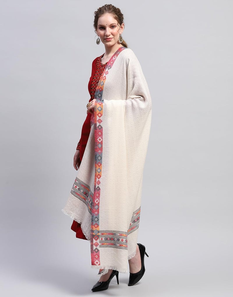 Monte Carlo Womens Self Design Cream Shawl (224SHW7107-0-40) - Image 2