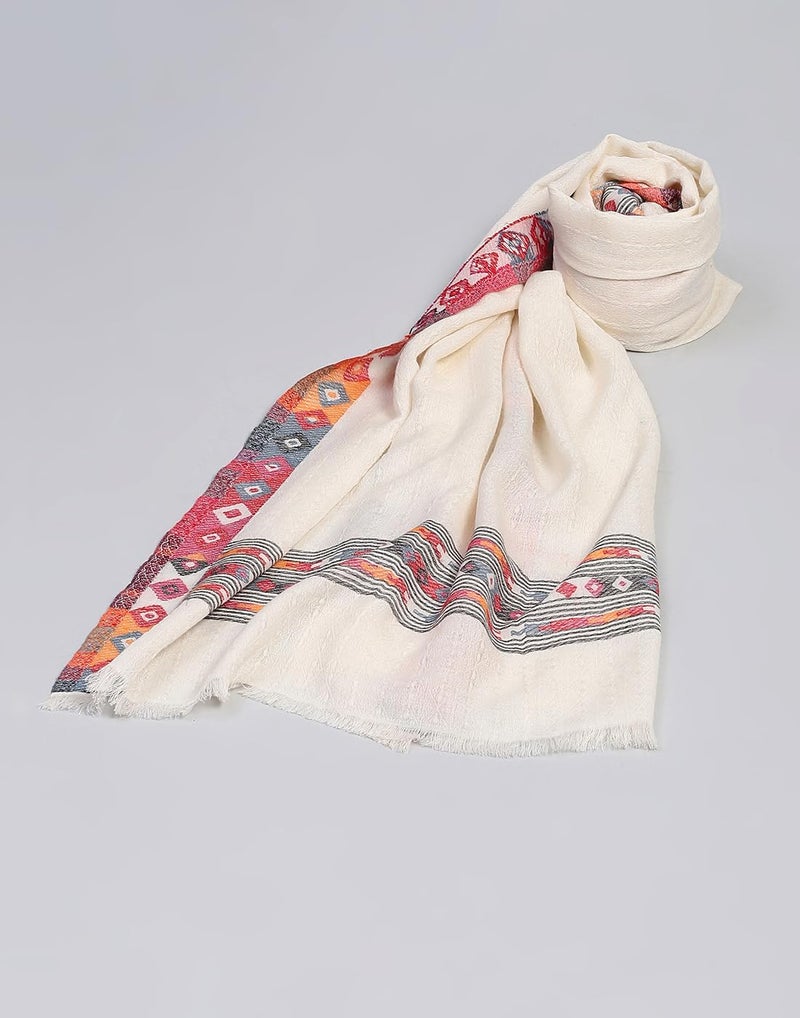 Monte Carlo Womens Self Design Cream Shawl (224SHW7107-0-40) - Image 5