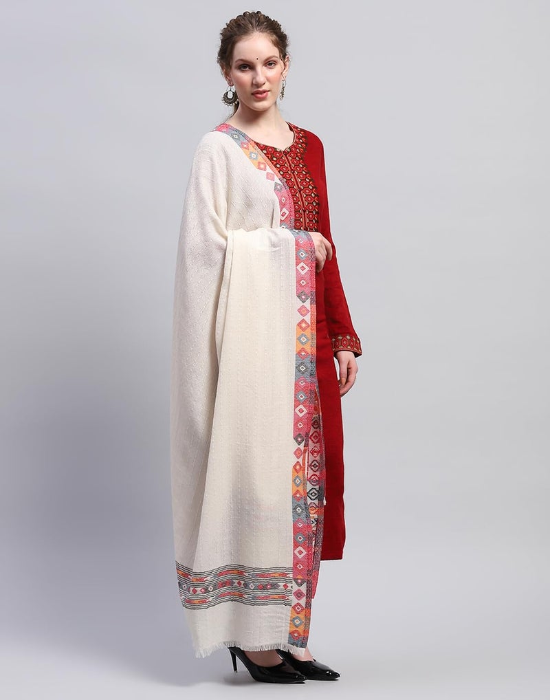 Monte Carlo Womens Self Design Cream Shawl (224SHW7107-0-40) - Image 3
