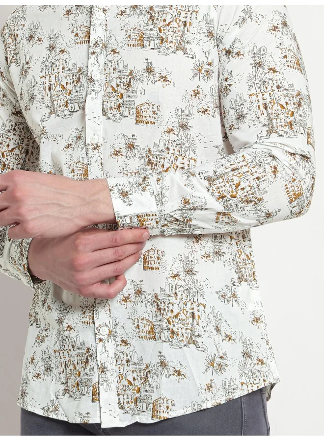 Beyoung Long Sleeve White Scenery Printed Shirts for Men