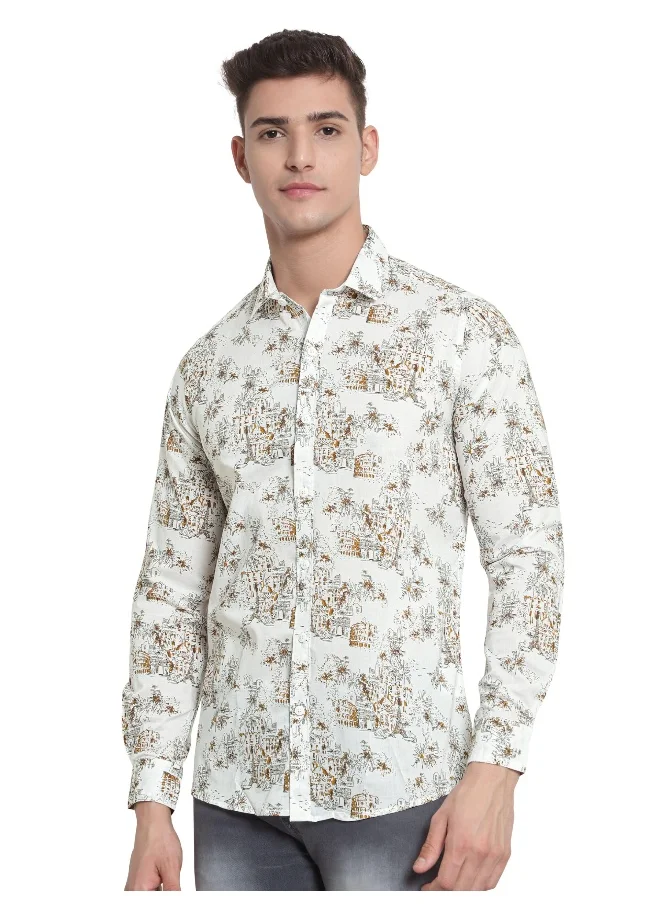 بيونغ Long Sleeve White Scenery Printed Shirts for Men