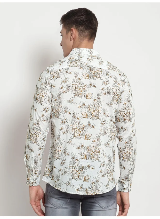 Beyoung Long Sleeve White Scenery Printed Shirts for Men
