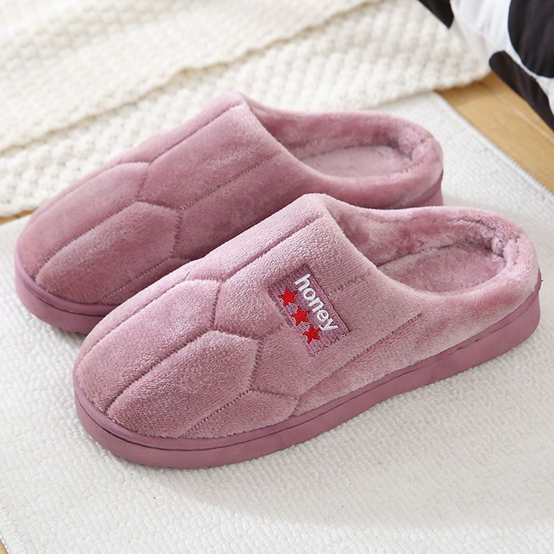 Cotton Slippers Womens Winter Indoor Couple Household Cute Thick Bottom Korean Moon Warm Wool Slippers Mens Winter Light purple