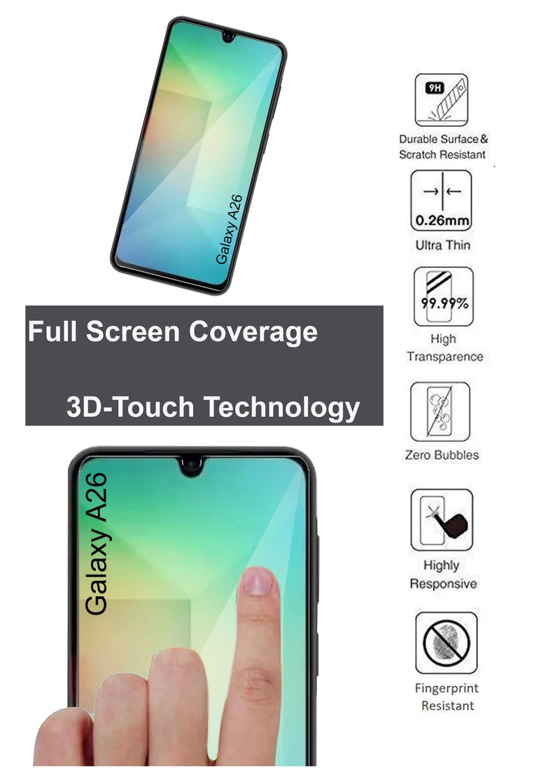 Generic - Samsung Galaxy A26- Tempered Glass Screen Protector – High Transparency, Delicate Touch, Anti-Explosion, Smooth Arc Edges, Easy Installation, 9H Hardness HD Tempered Glass Screen Protector 99% Transparency with device's original screen clarity and brightness-Clear - Image 1