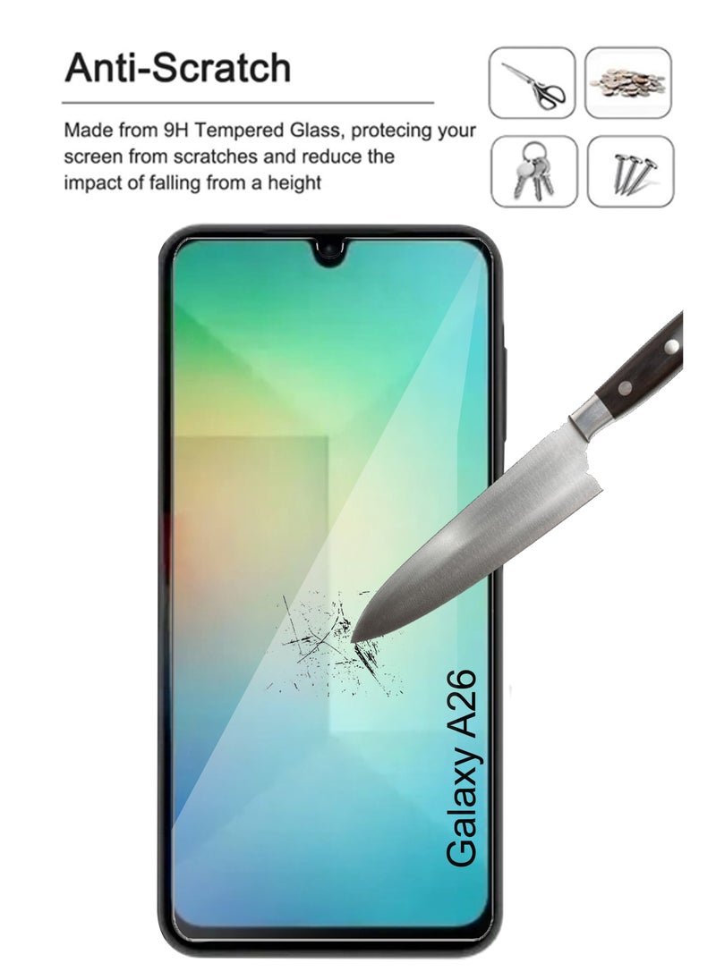 Generic - Samsung Galaxy A26- Tempered Glass Screen Protector – High Transparency, Delicate Touch, Anti-Explosion, Smooth Arc Edges, Easy Installation, 9H Hardness HD Tempered Glass Screen Protector 99% Transparency with device's original screen clarity and brightness-Clear - Image 1