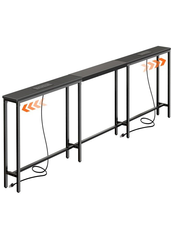 Huuger Narrow Sofa Table with 2 Power Outlets, 86.6-110.2 Inch Adjustable Length, Behind The Couch Table with USB-C Port, Long Entryway Console Table, Anti-tip Kit, for Living Room, Black - Image 1