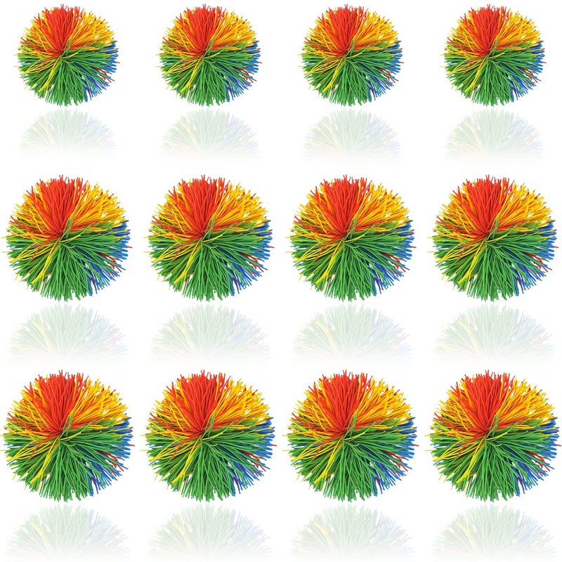 WYOMER 12 Pack Monkey Stringy Sensory Fidget Balls LatexFree Silicone Stress Relief Toys in 3 Sizes with Rainbow Pom - Image 3