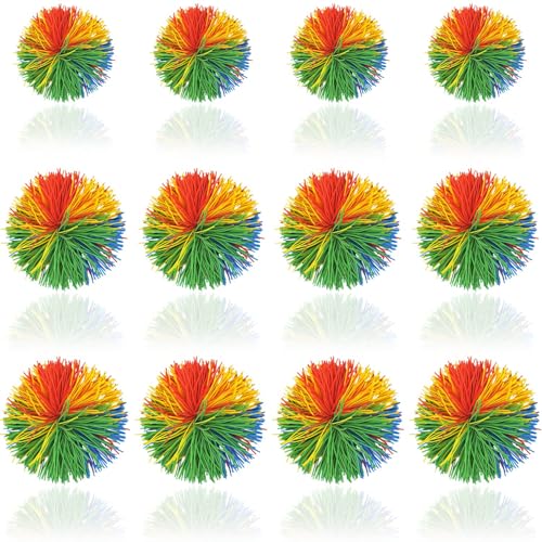 WYOMER 12 Pack Monkey Stringy Sensory Fidget Balls LatexFree Silicone Stress Relief Toys in 3 Sizes with Rainbow Pom - Image 1