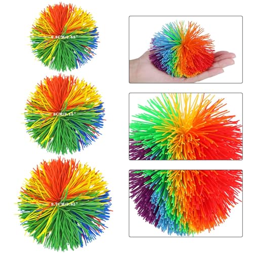 WYOMER 12 Pack Monkey Stringy Sensory Fidget Balls LatexFree Silicone Stress Relief Toys in 3 Sizes with Rainbow Pom - Image 5