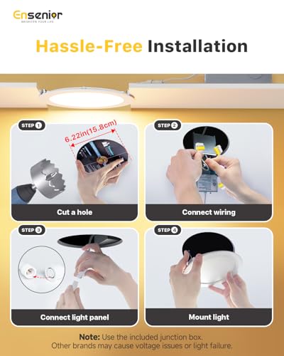 Ensenior 12 Pack 6 Inch Ultra-Thin LED Recessed Light with Junction Box, 2700K-6000K Selectable, 12W 110W Eqv, Dimmable, 1050LM High Brightness - ETL Certified - Image 4