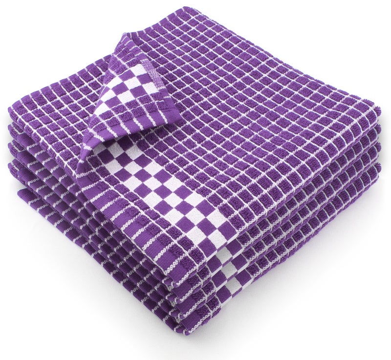 Fecido Classic Dark Kitchen Dish Towels with Hanging Loop - Heavy Duty Absorbent Dish Clothes - European Made 100% Cotton Tea Towels - Set of 4  Purple - Image 1