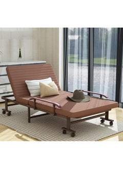 Generic Folding Bed Portable Foldable Bed with Mattress Adult Folding Bed with Wheels Steel Frame Side Pockets and Armrests Adjustable Back for Home Office and Hospital  - Image 1